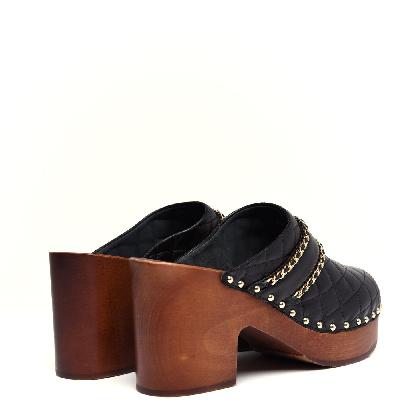 Lambskin Quilted Chain Clog Mules 39 Black