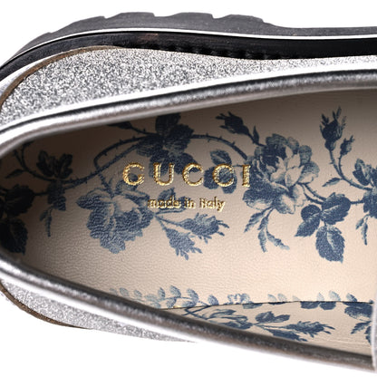 Gucci Mini Diamond Storm Silk Calfskin Womens Harald Horsebit 25mm Platform Loafers 36 Silver 9 of 11
