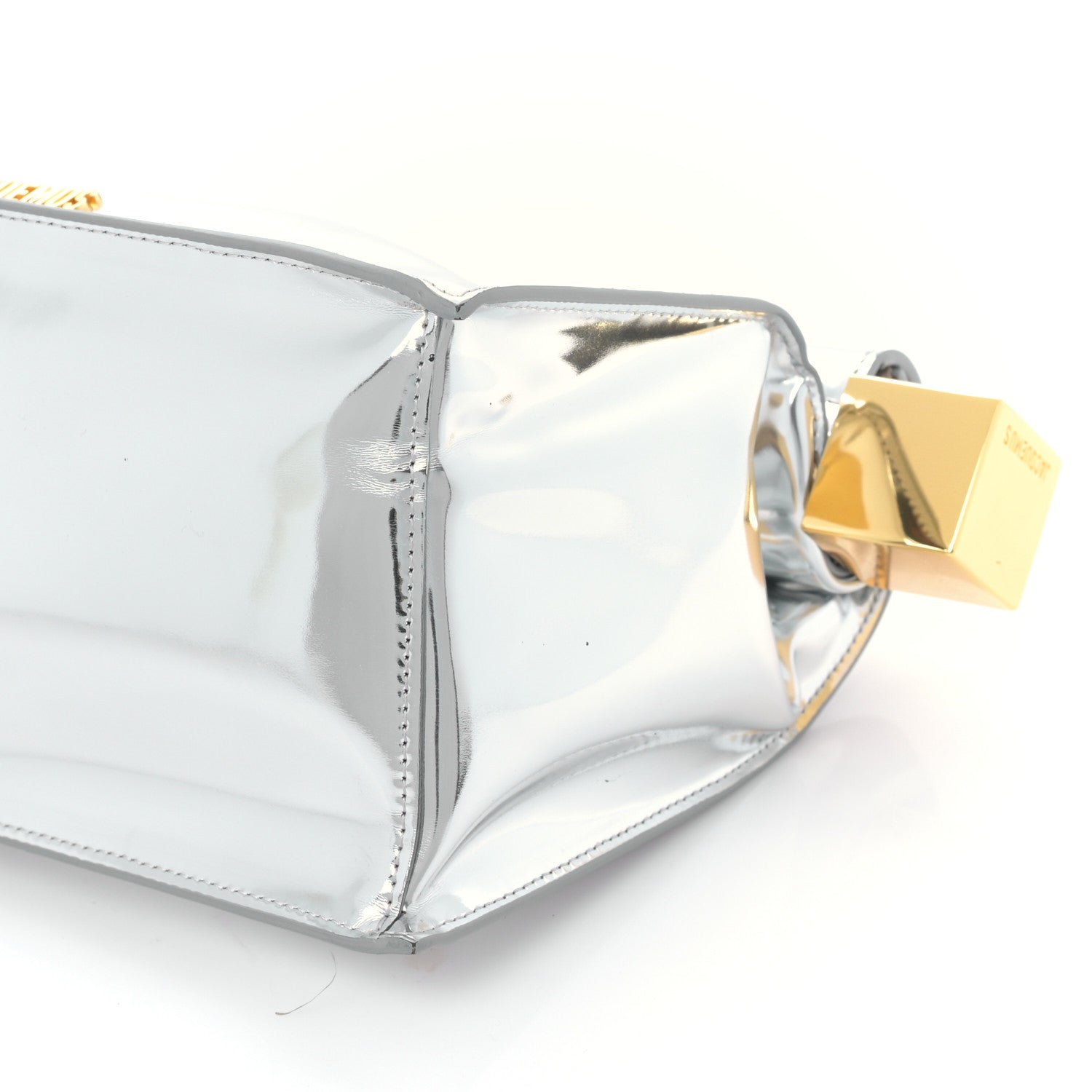 Jacquemus Metallic Patent Calfskin La Pochette Rond Carre Silver 8 of 9