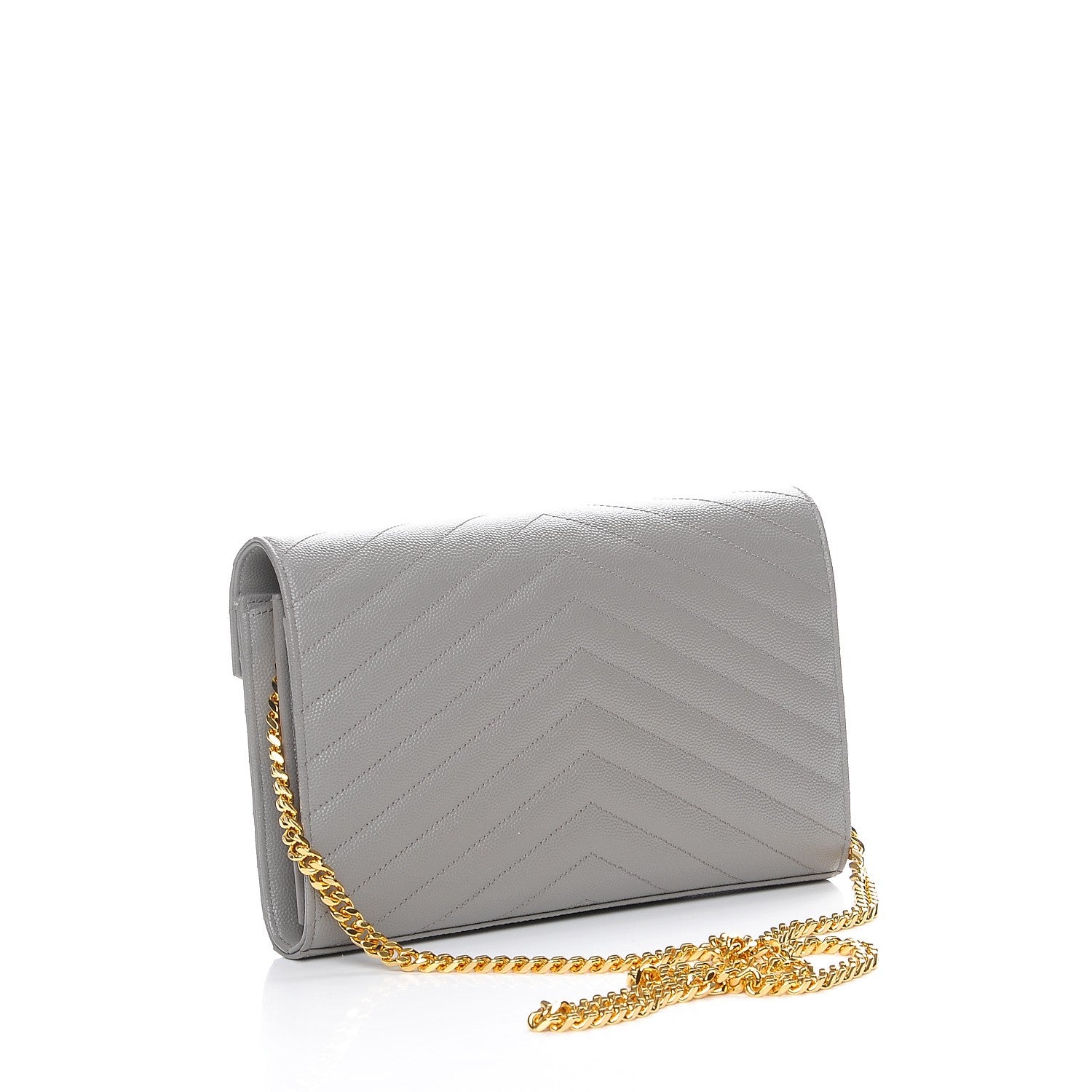 Saint Laurent Grain De Poudre Matelasse Chevron Monogram Chain Wallet Fog 3 of 8