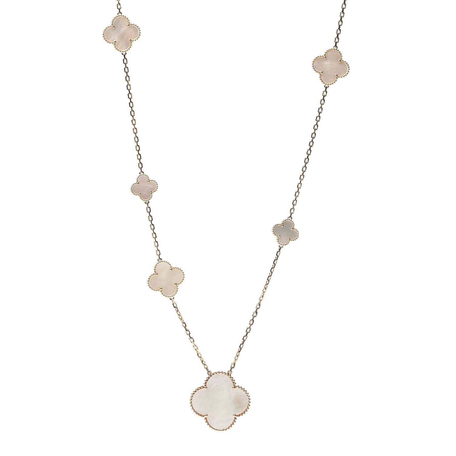 Van Cleef & Arpels 18K Yellow Gold Mother of Pearl 11 Motifs Magic Alhambra Necklace 1 of 6