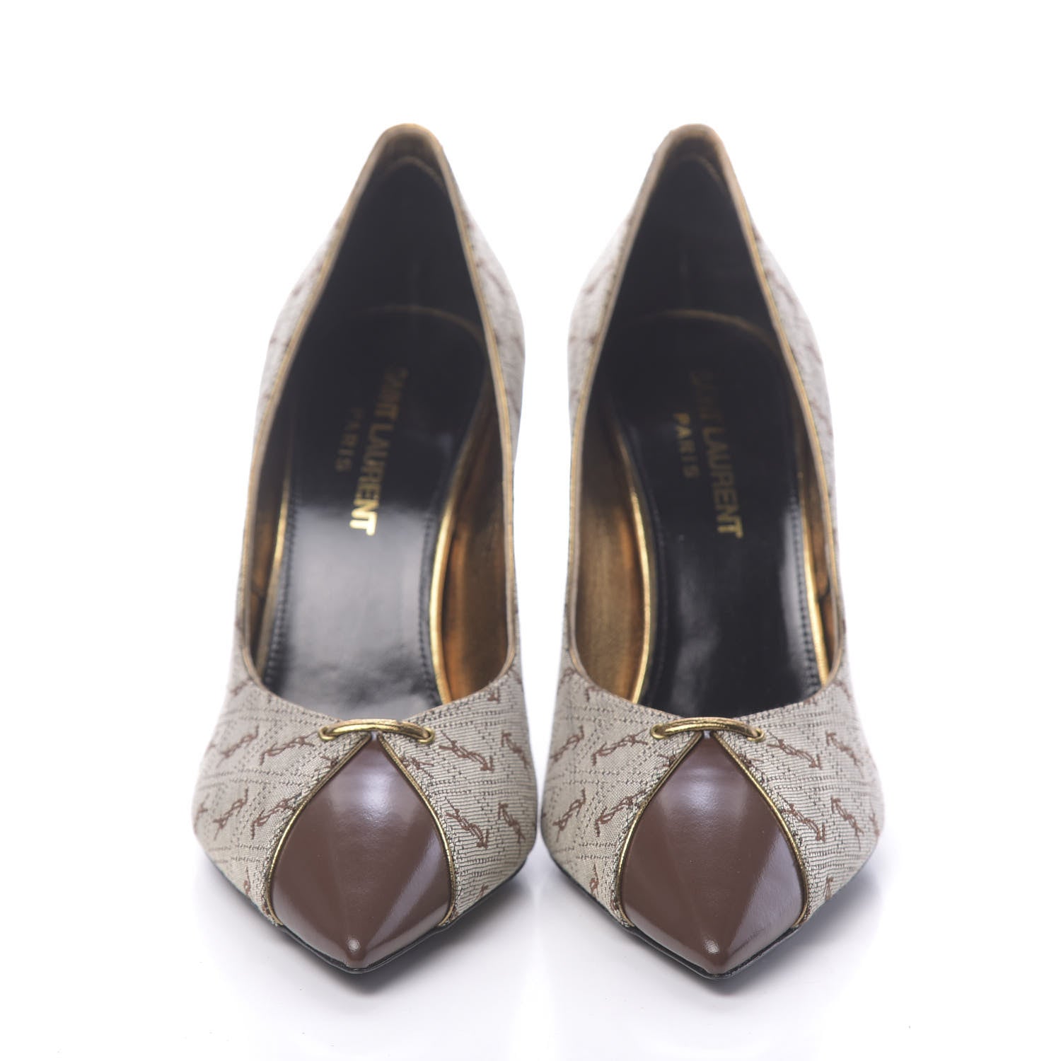 Saint Laurent Silk Blend Monogram Lola Cap Toe Pumps 36 Beige 2 of 9