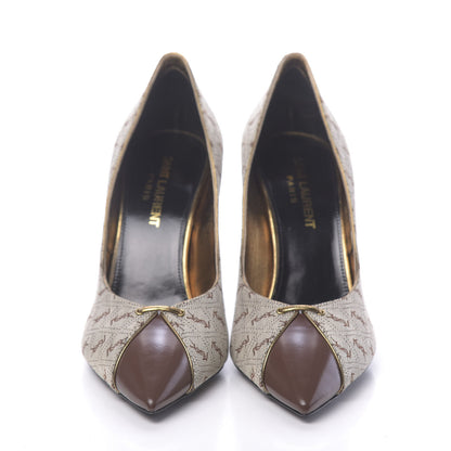 Saint Laurent Silk Blend Monogram Lola Cap Toe Pumps 36 Beige 2 of 9