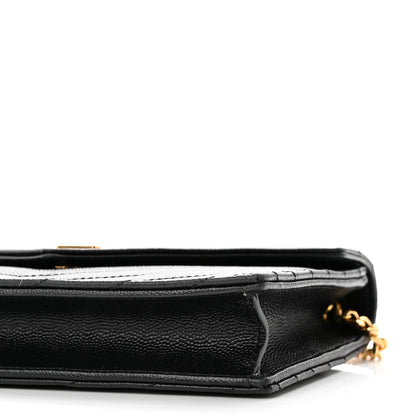 Saint Laurent Grain De Poudre Matelasse Chevron Monogram Envelope Chain Wallet Black 9 of 9