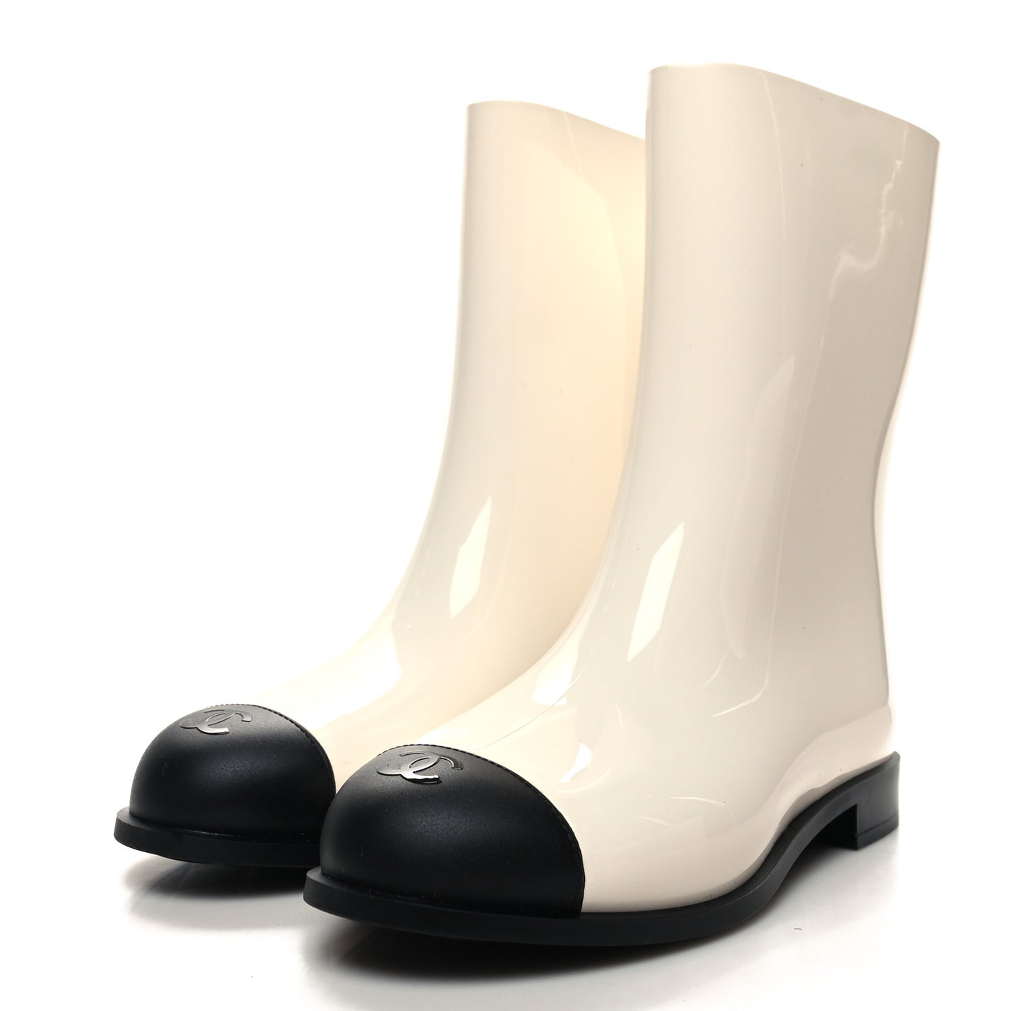 Rubber Rain Boots 39 Ivory Black