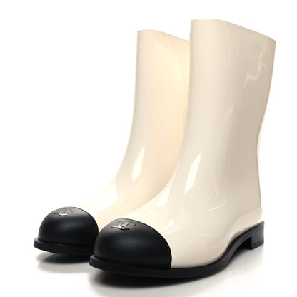 Chanel Rubber Rain Boots 39 Ivory Black 3 of 8