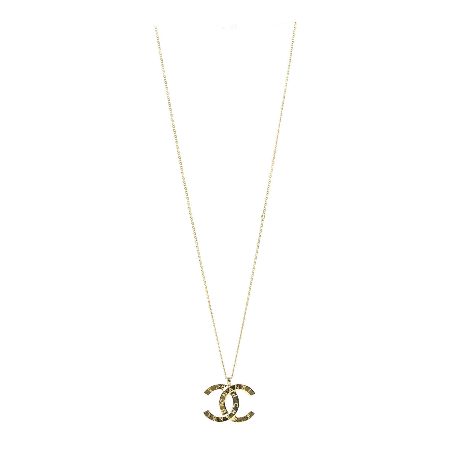 Chanel Metal CC Paris Button Necklace Gold 4 of 5