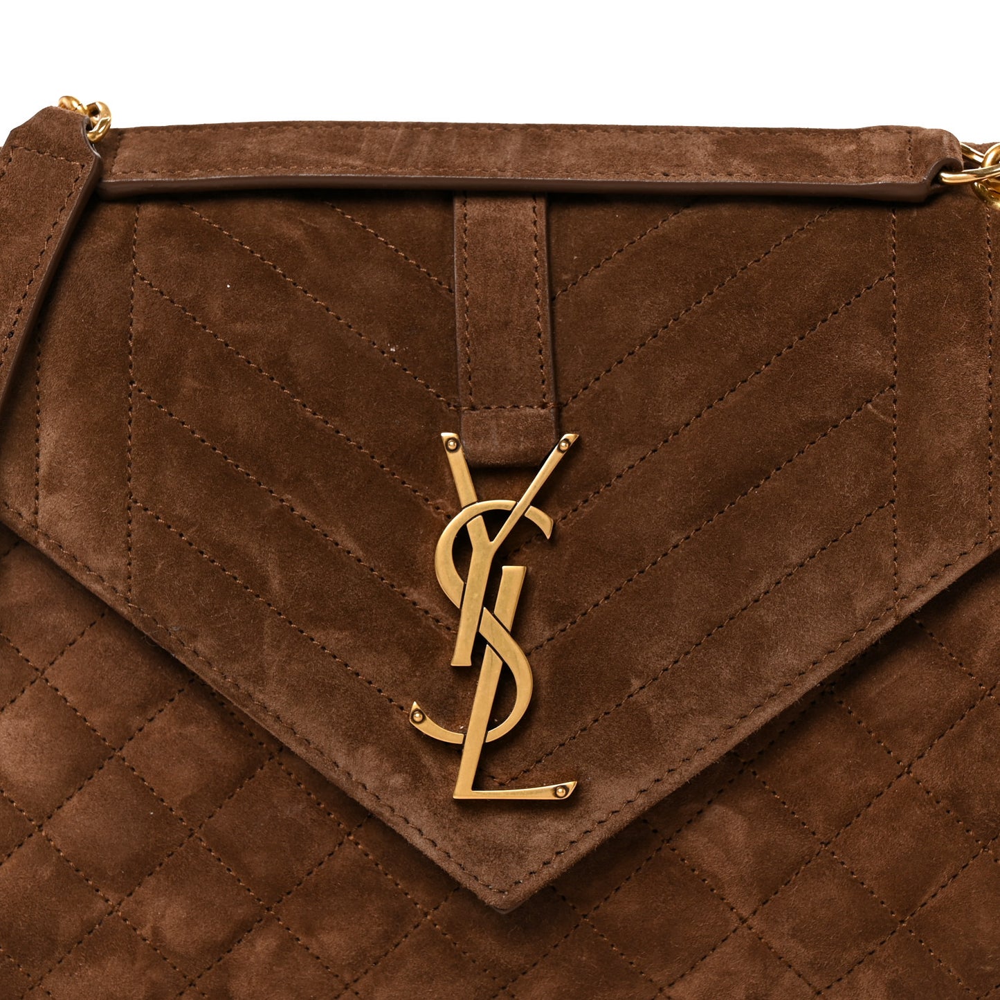 Suede Mixed Matelasse Triquilt Medium Monogram Envelope Satchel Bark Brown