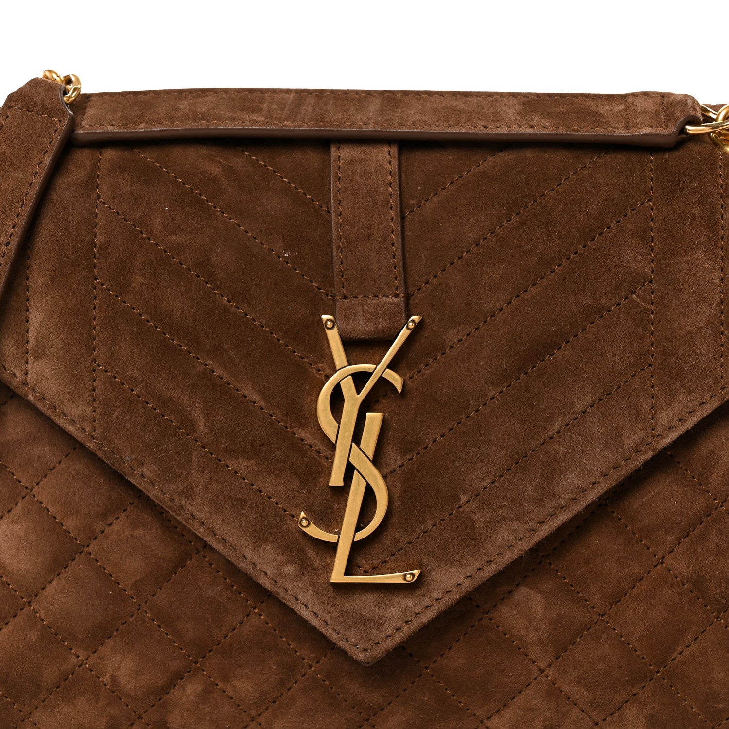 Saint Laurent Suede Mixed Matelasse Triquilt Medium Monogram Envelope Satchel Bark Brown 9 of 11