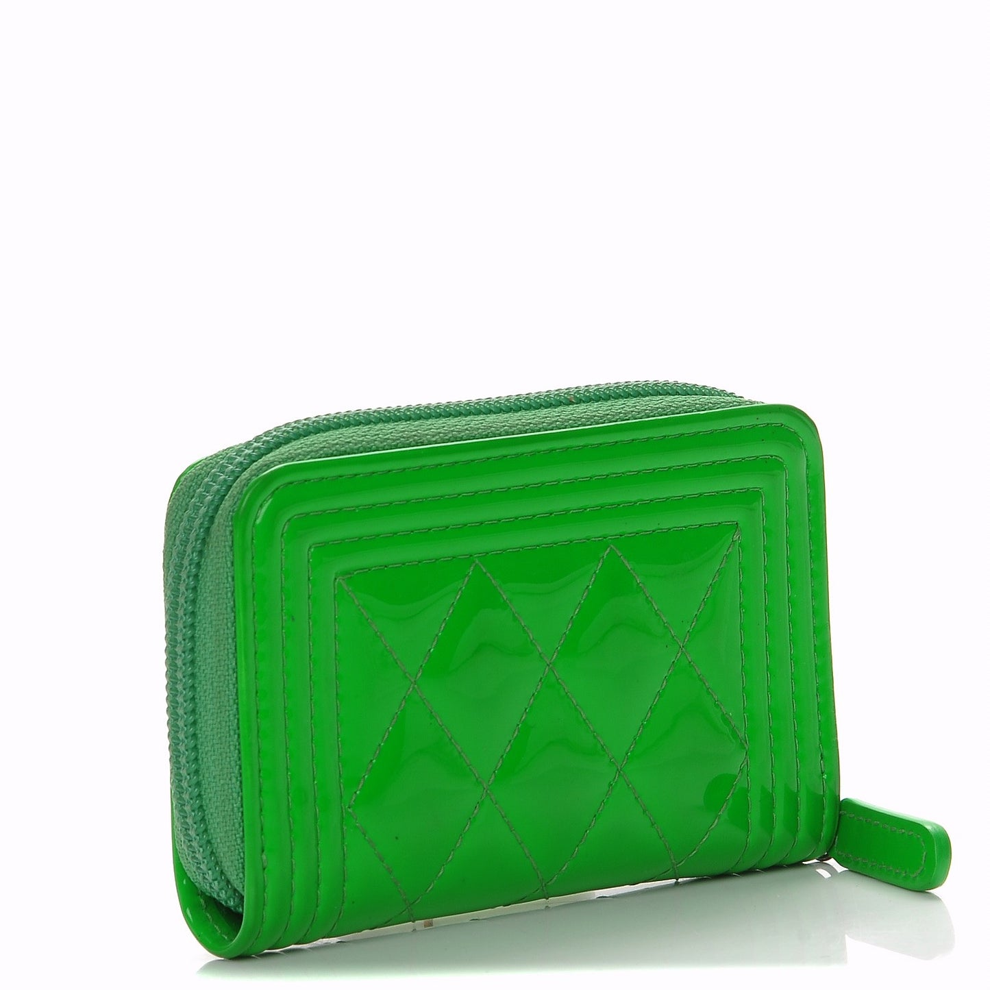 Patent Quilted Boy Zip Around Coin Purse Wallet Green
