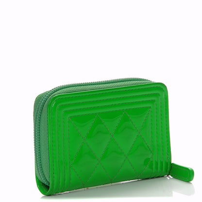 Chanel Patent Quilted Boy Zip Around Coin Purse Wallet Green 3 of 8