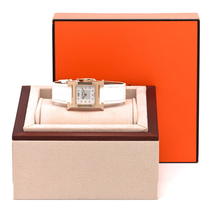 Hermes Stainless Steel Alligator Diamond Mother of Pearl 21mm Heure H Hour Quartz Watch Blanc 5 of 5