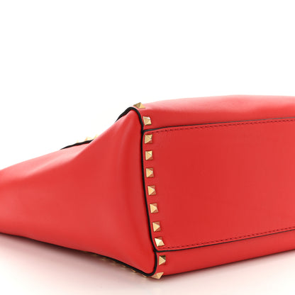 Valentino Garavani Vitello Rockstud Double Handle Tote Deep Orange 9 of 10
