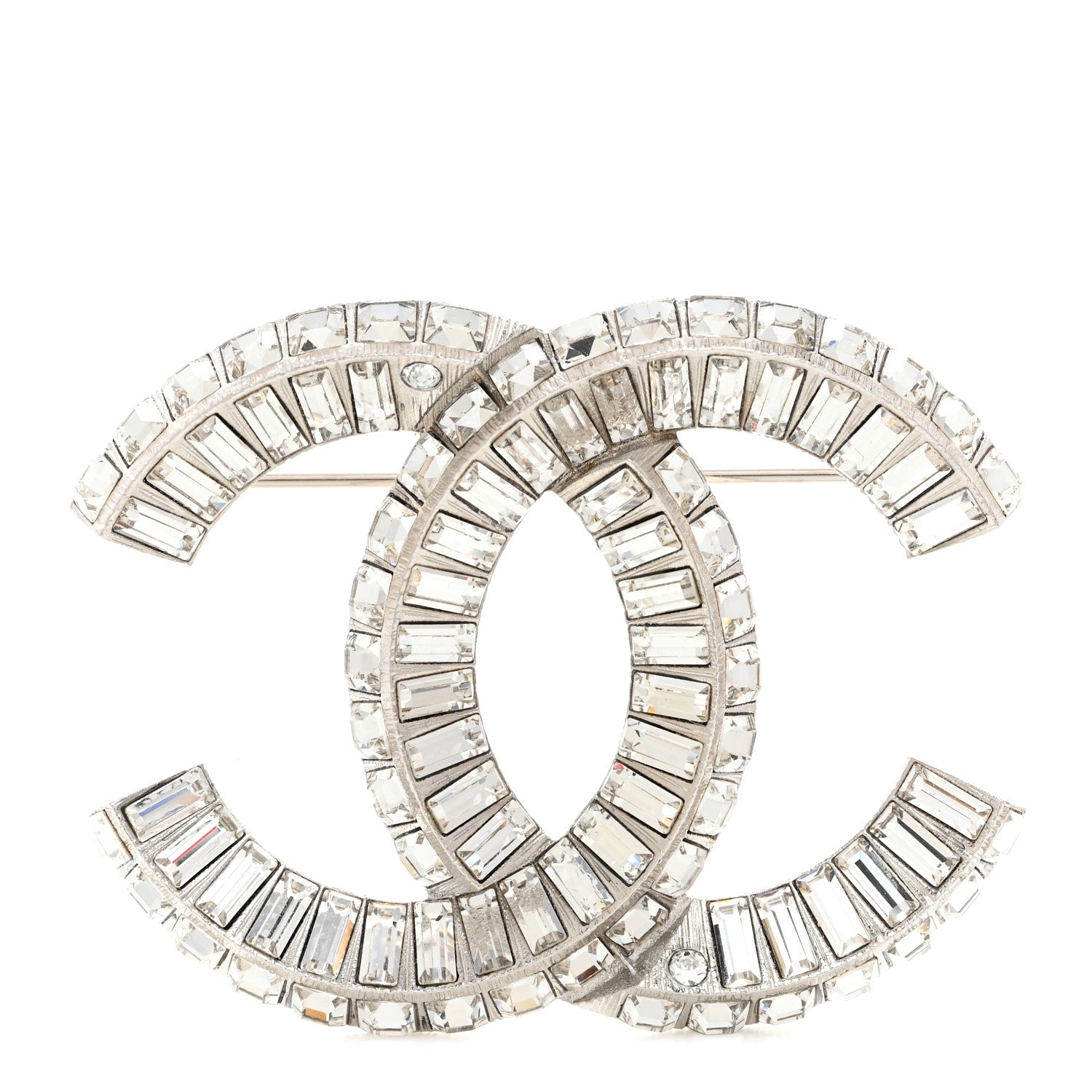 Chanel Baguette Crystal CC Brooch Silver 1 of 4
