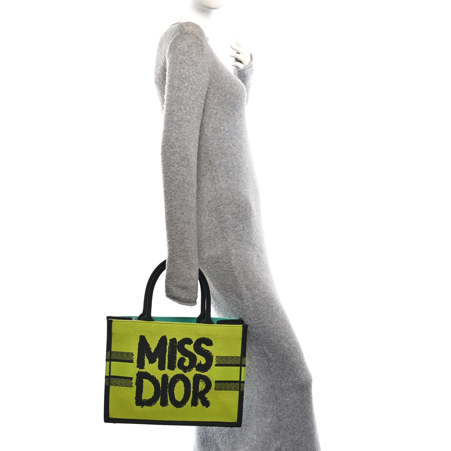 Canvas Embroidered Medium Miss Dior Graffiti Book Tote Green Blue