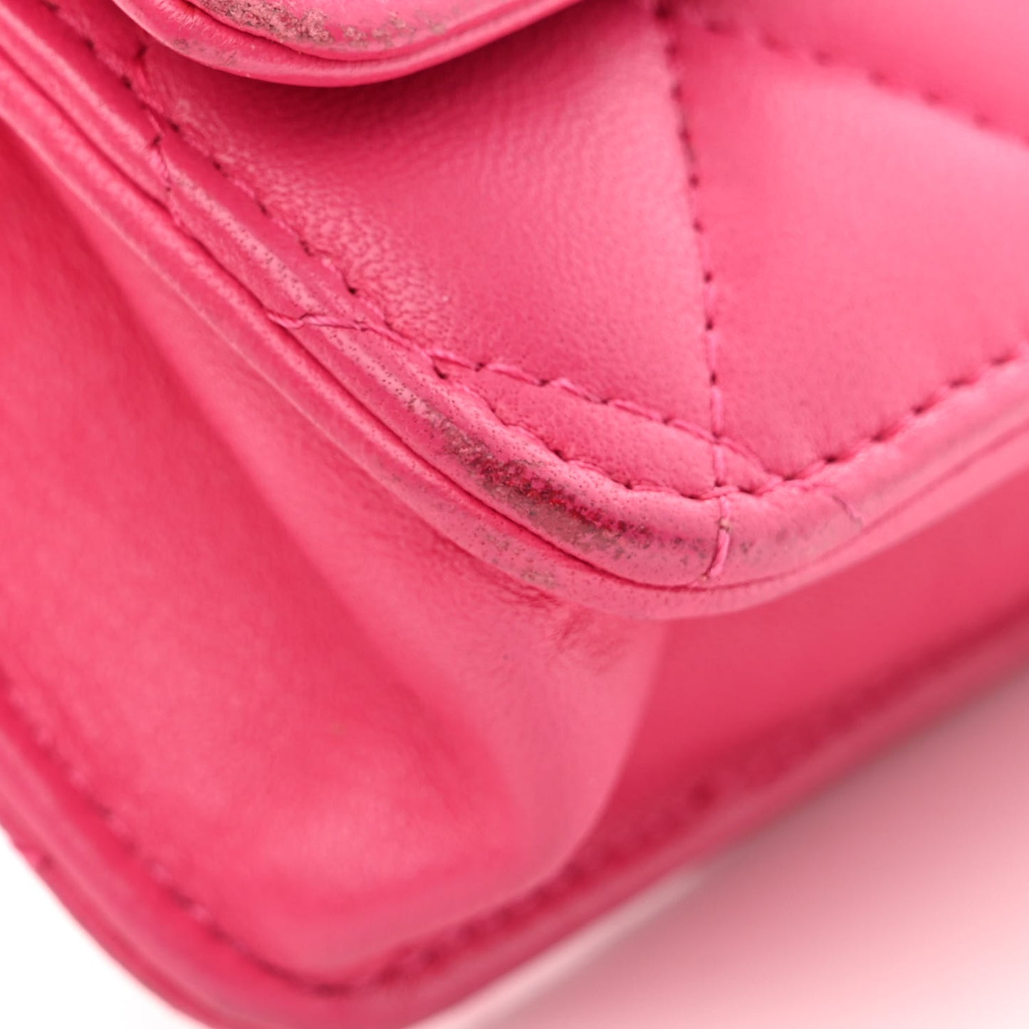 Lambskin Quilted Wallet On Chain WOC Dark Pink