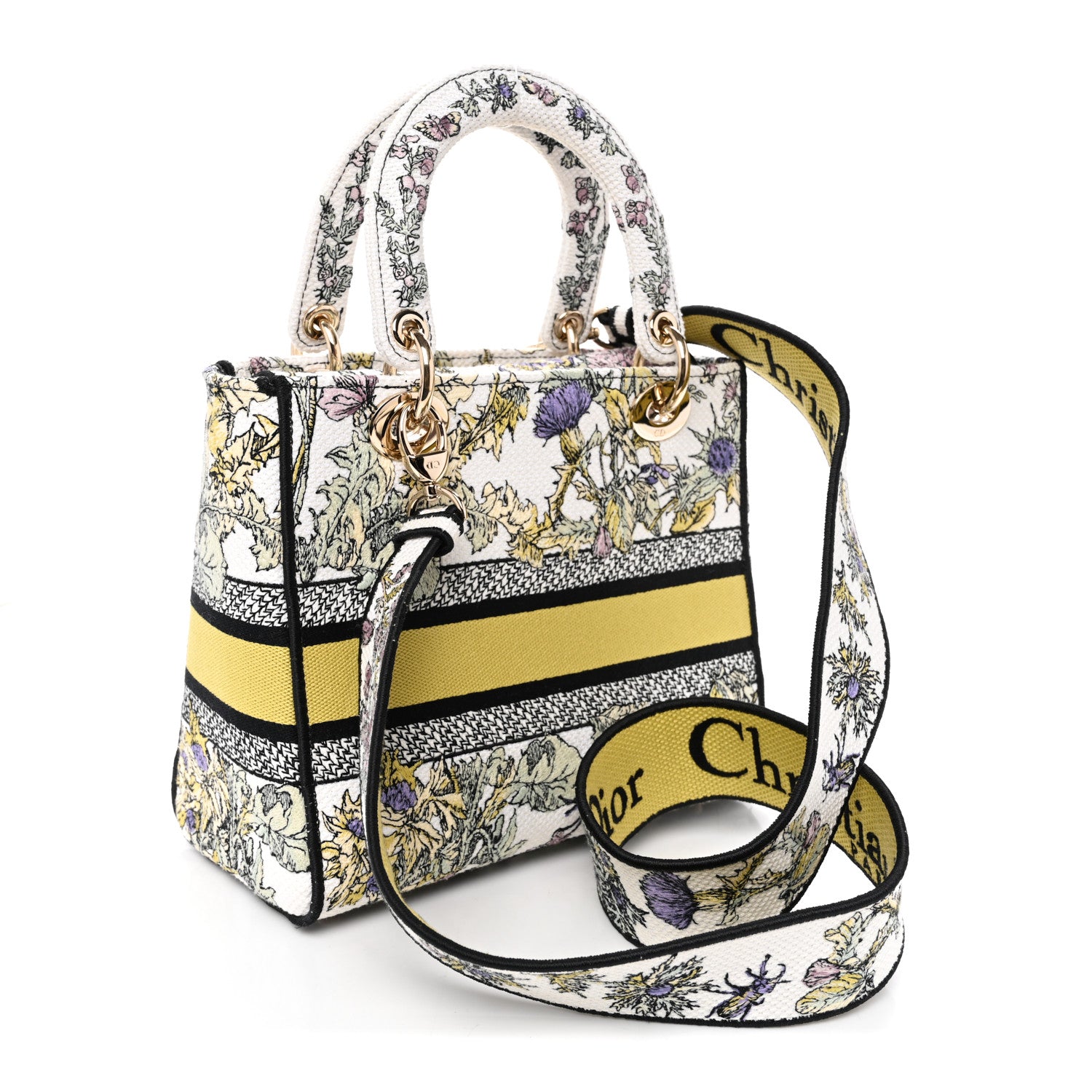 Christian Dior Canvas Embroidered Chardons Toile De Jouy Medium Lady D-Lite Latte Multicolor 3 of 11