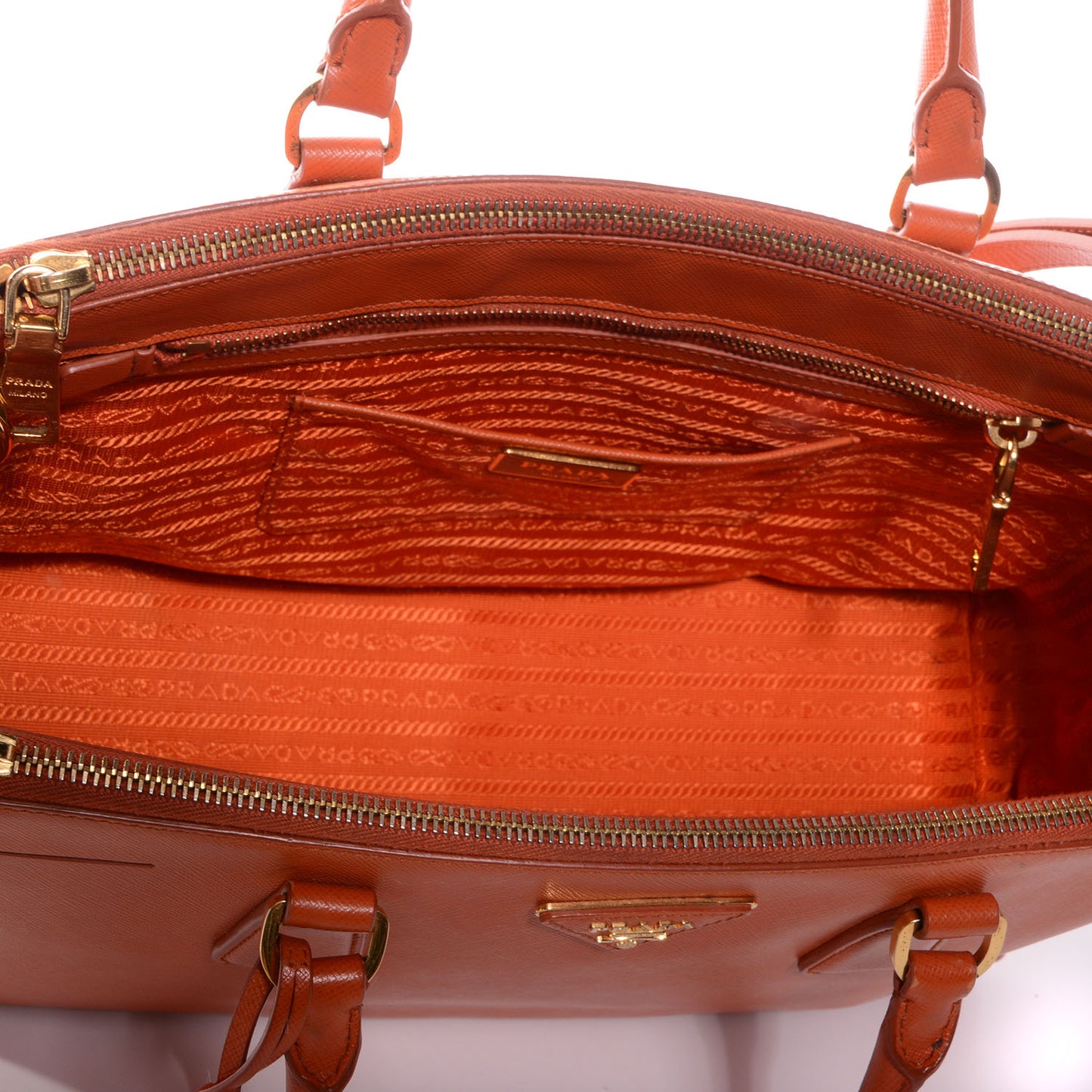 Saffiano Lux Medium Double Zip Tote Papaya