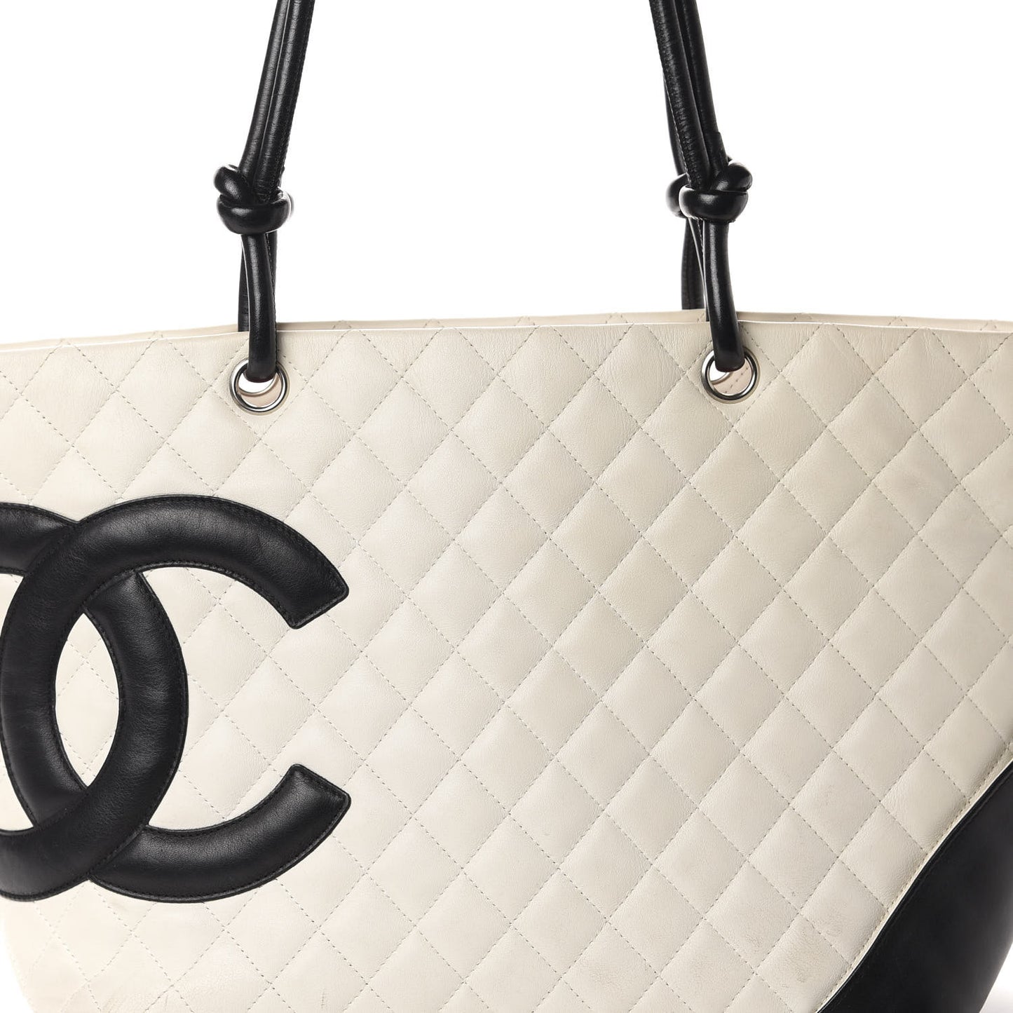 Calfskin Quilted Large Cambon Tote White Black