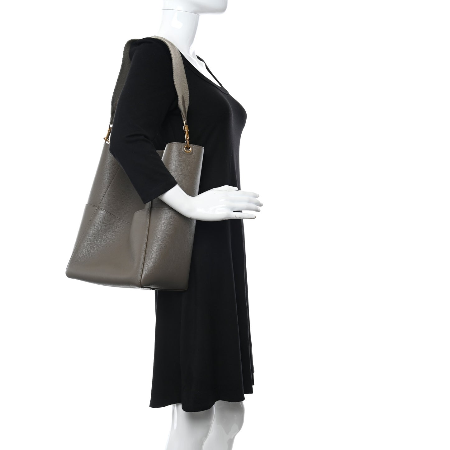 Soft Grained Calfskin Sangle Bucket Bag Taupe