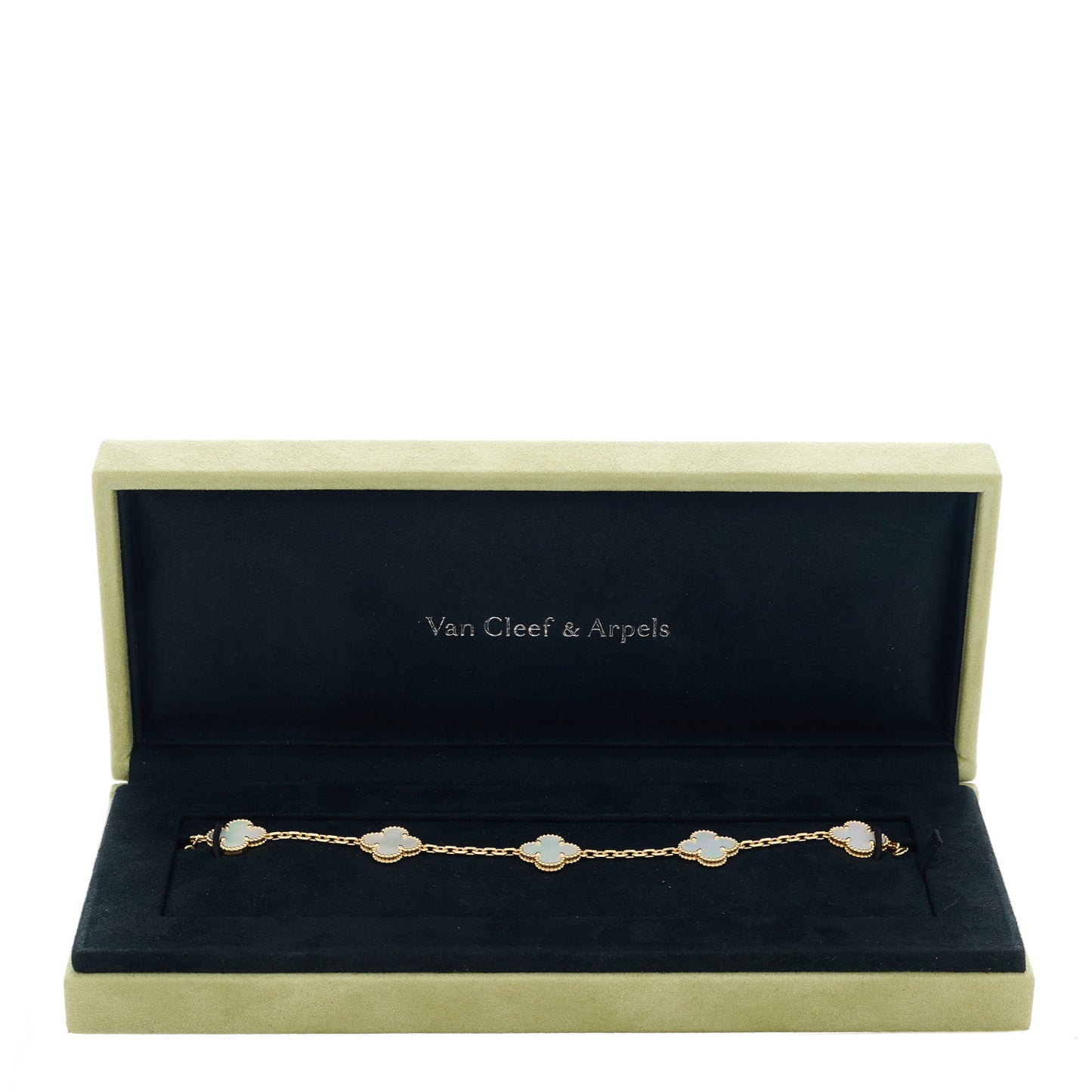 18K Yellow Gold Mother of Pearl 5 Motifs Vintage Alhambra Bracelet