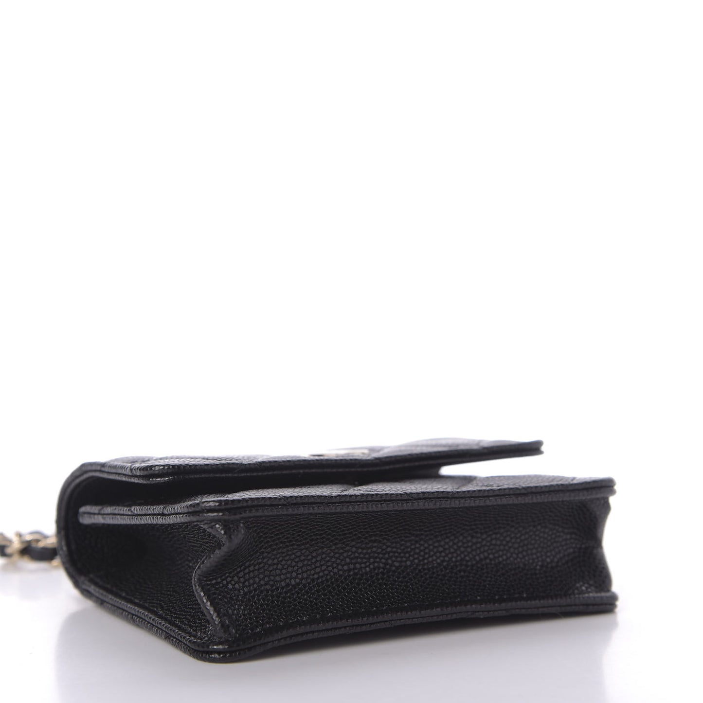 Caviar Quilted Mini Pearl On Top Coin Purse With Chain Black