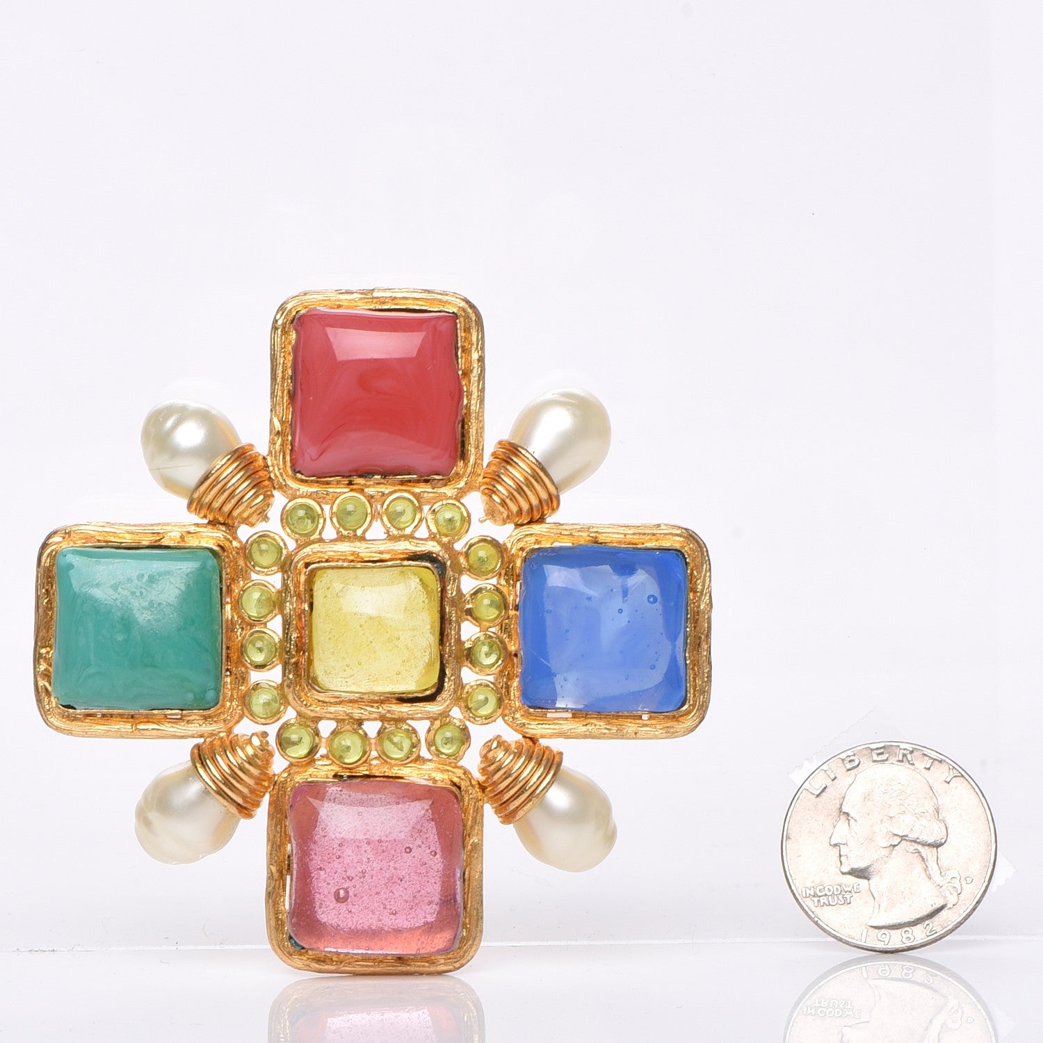 Chanel Gripoix Poured Glass Pearl Brooch Gold Multicolor 3 of 6