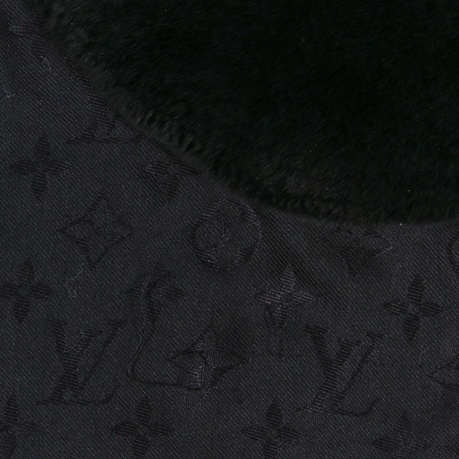 Louis Vuitton Silk Wool Rabbit Fur Flowergram Shawl Black 4 of 4