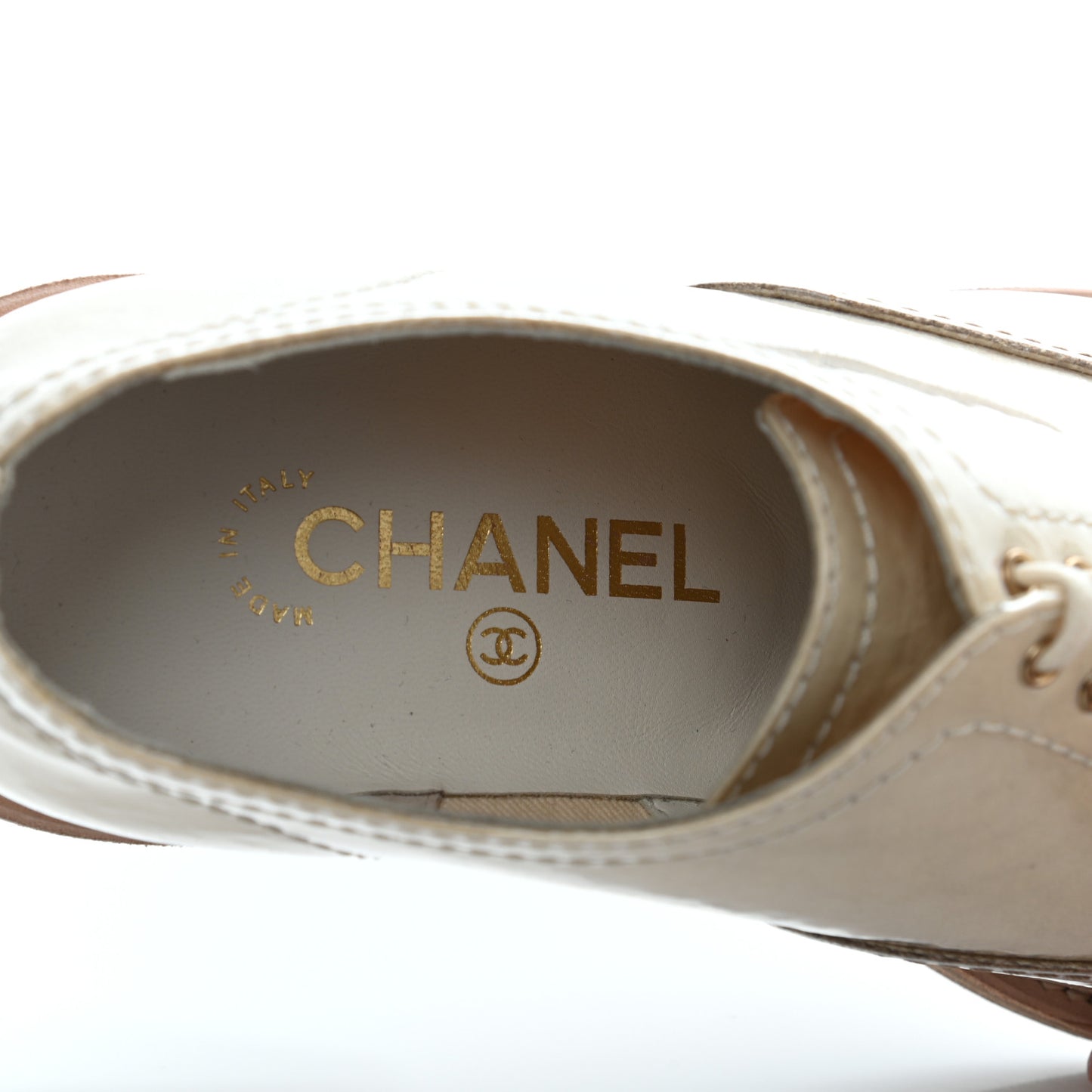 Calfskin Fabric PVC Lace Up Loafers 40 Beige Black