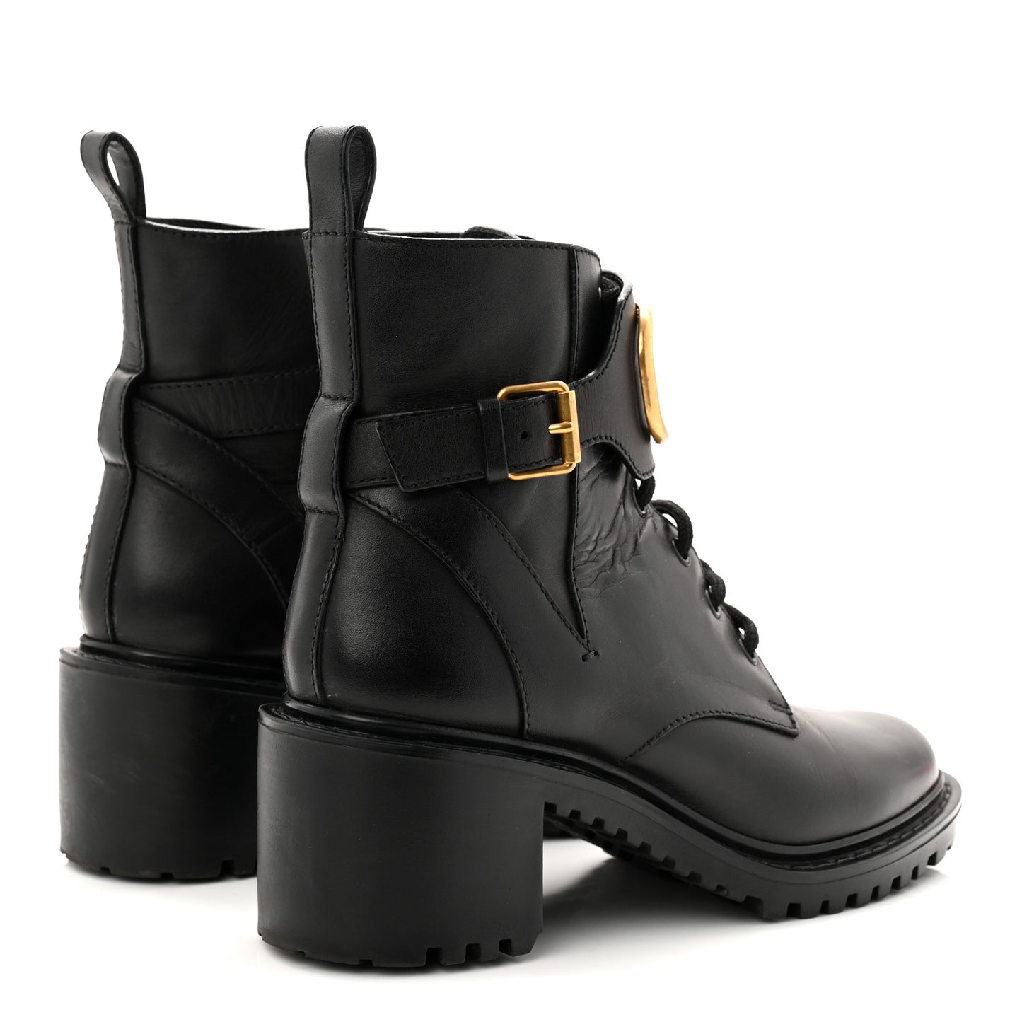 Calfskin Womens VLOGO 70mm Combat Boots 37.5 Black