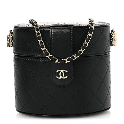 Chanel Lambskin Quilted Round Vanity Case With Chain Black 1 of 12