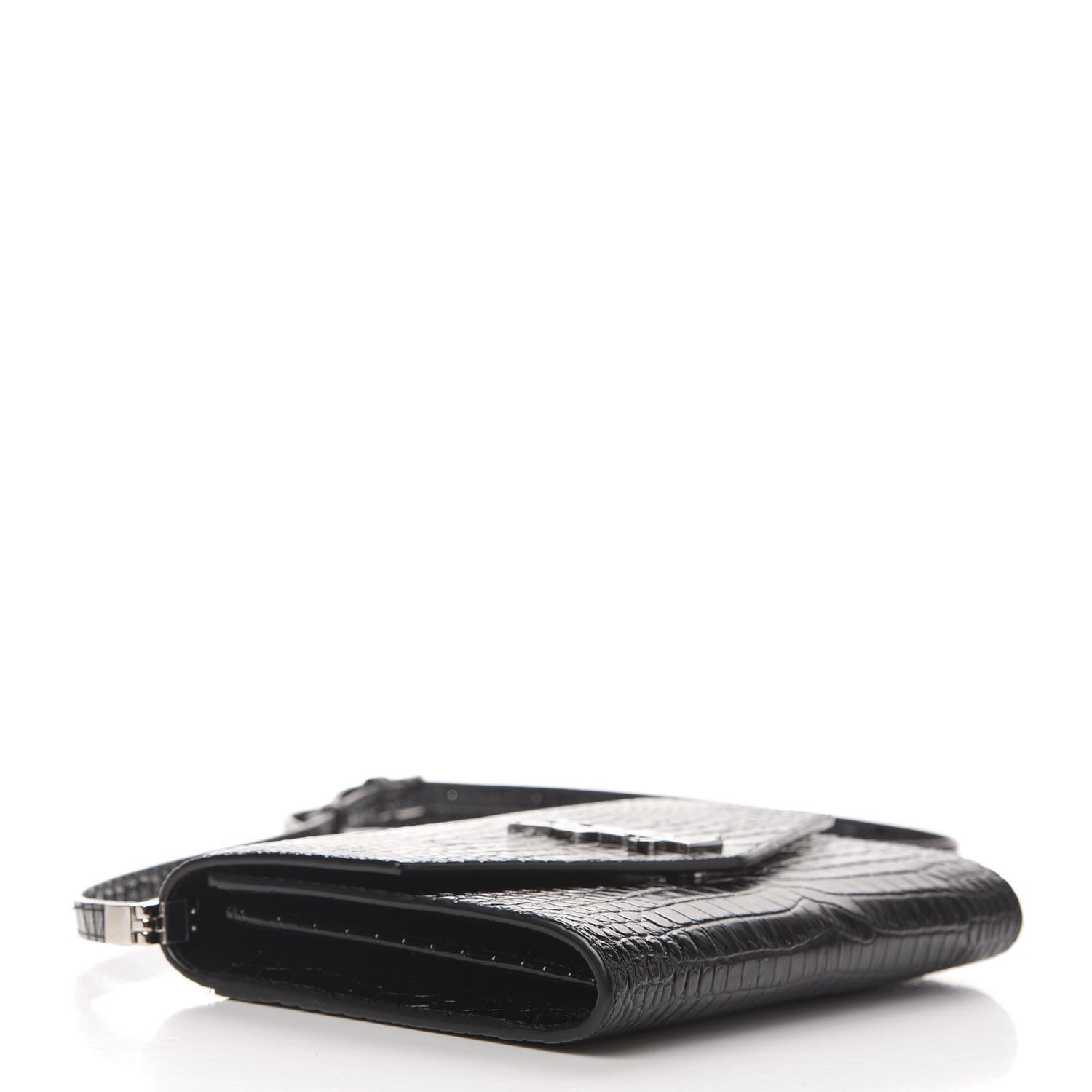 Saint Laurent Calfskin Crocodile Embossed Monogram Uptown Crossbody Black 4 of 10