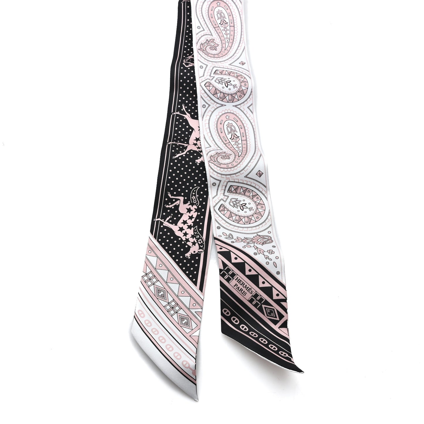 Silk Cheval De Coeur Bandana Twilly Black White Vieux Rose