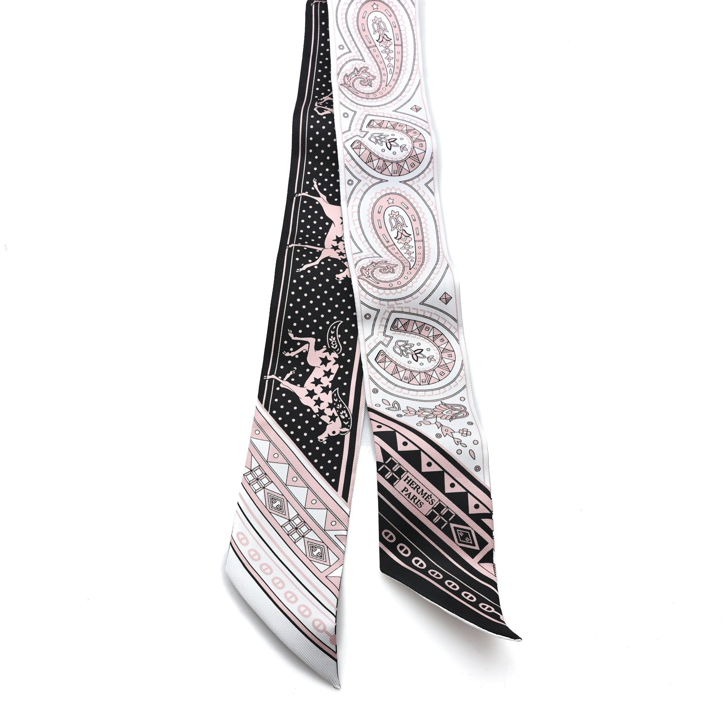 Hermes Silk Cheval De Coeur Bandana Twilly Black White Vieux Rose 2 of 4