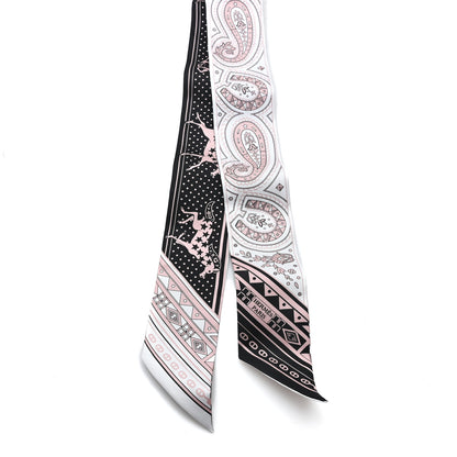 Hermes Silk Cheval De Coeur Bandana Twilly Black White Vieux Rose 2 of 4