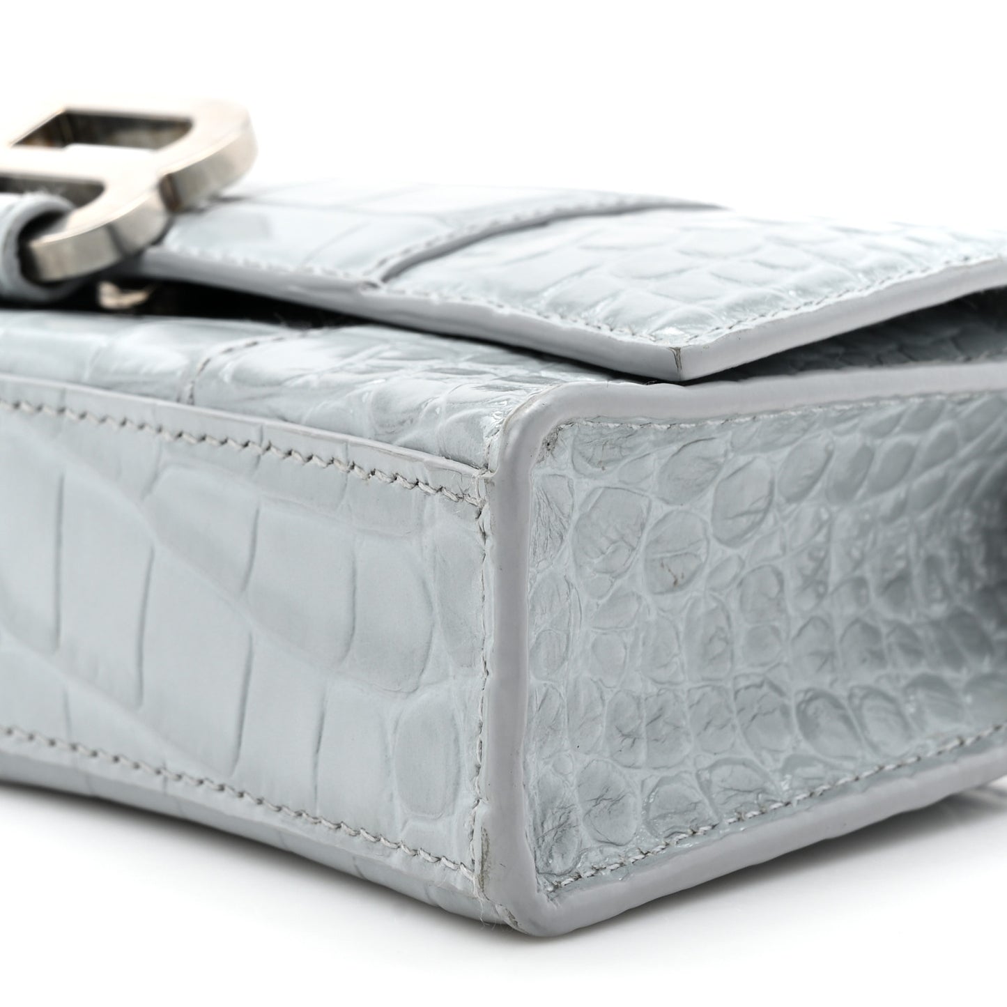 Shiny Calfskin Crocodile Embossed Hourglass Chain Bag Ash Blue