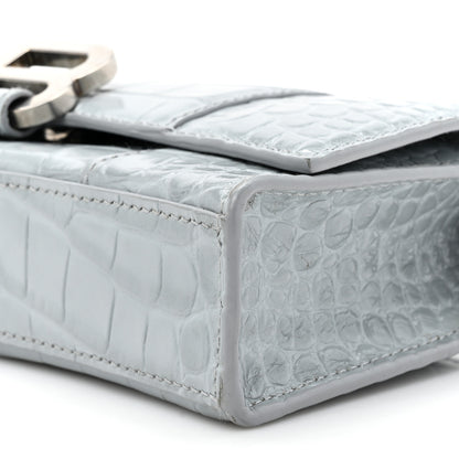 Balenciaga Shiny Calfskin Crocodile Embossed Hourglass Chain Bag Ash Blue 10 of 17