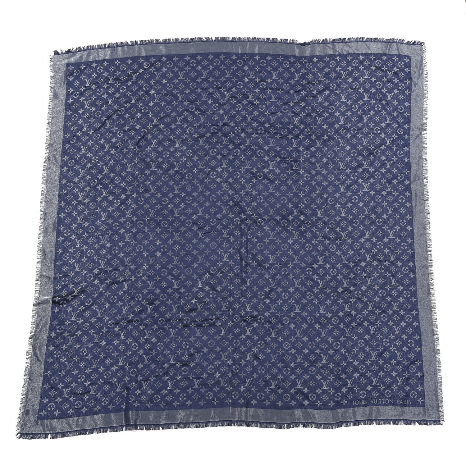 Louis Vuitton Wool Silk Monogram Shawl Blue Nuit 1 of 5