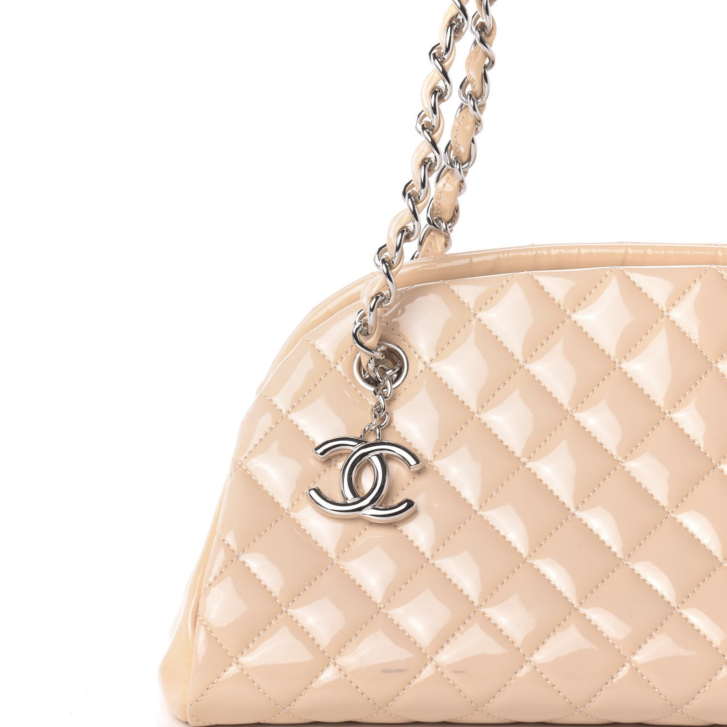 Patent Quilted Medium Just Mademoiselle Bowling Bag Beige