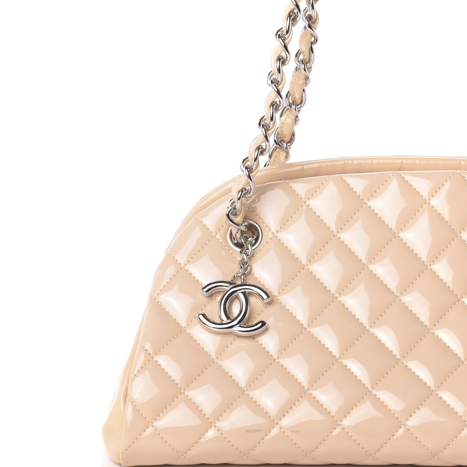 Chanel Patent Quilted Medium Just Mademoiselle Bowling Bag Beige 10 of 12