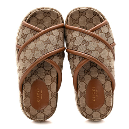 Gucci Monogram GG Calfskin Angelina Platform 55mm Slide Sandals 38.5 Camel Ebony 35 Camel Ebony 2 of 10