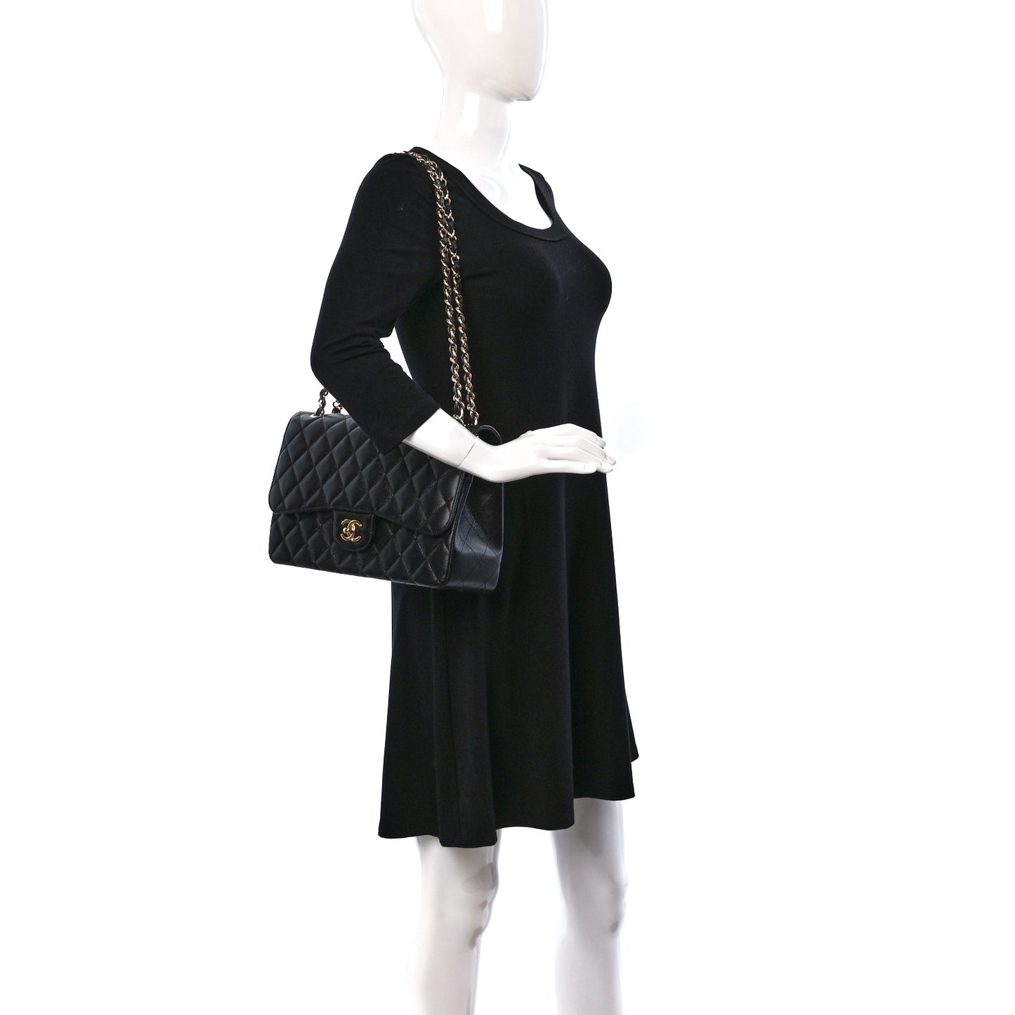 Caviar Quilted Jumbo Double Flap Black