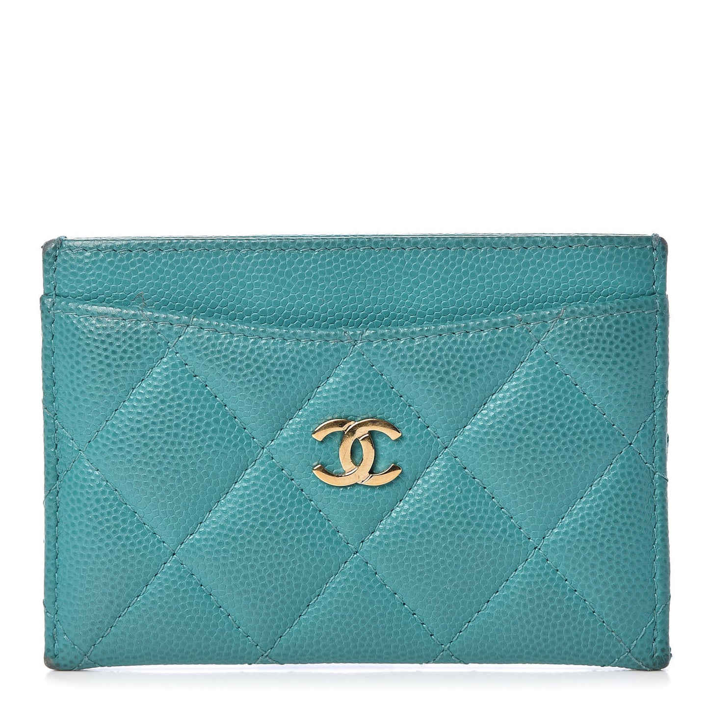 Caviar Quilted Card Holder Turquoise