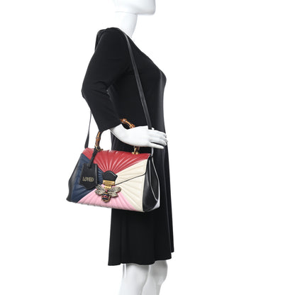 Gucci Calfskin Bamboo Trapuntata Queen Margaret Top Handle Bag Blue Agata Hibiscus Red Mystic White Sugar Pink 2 of 11