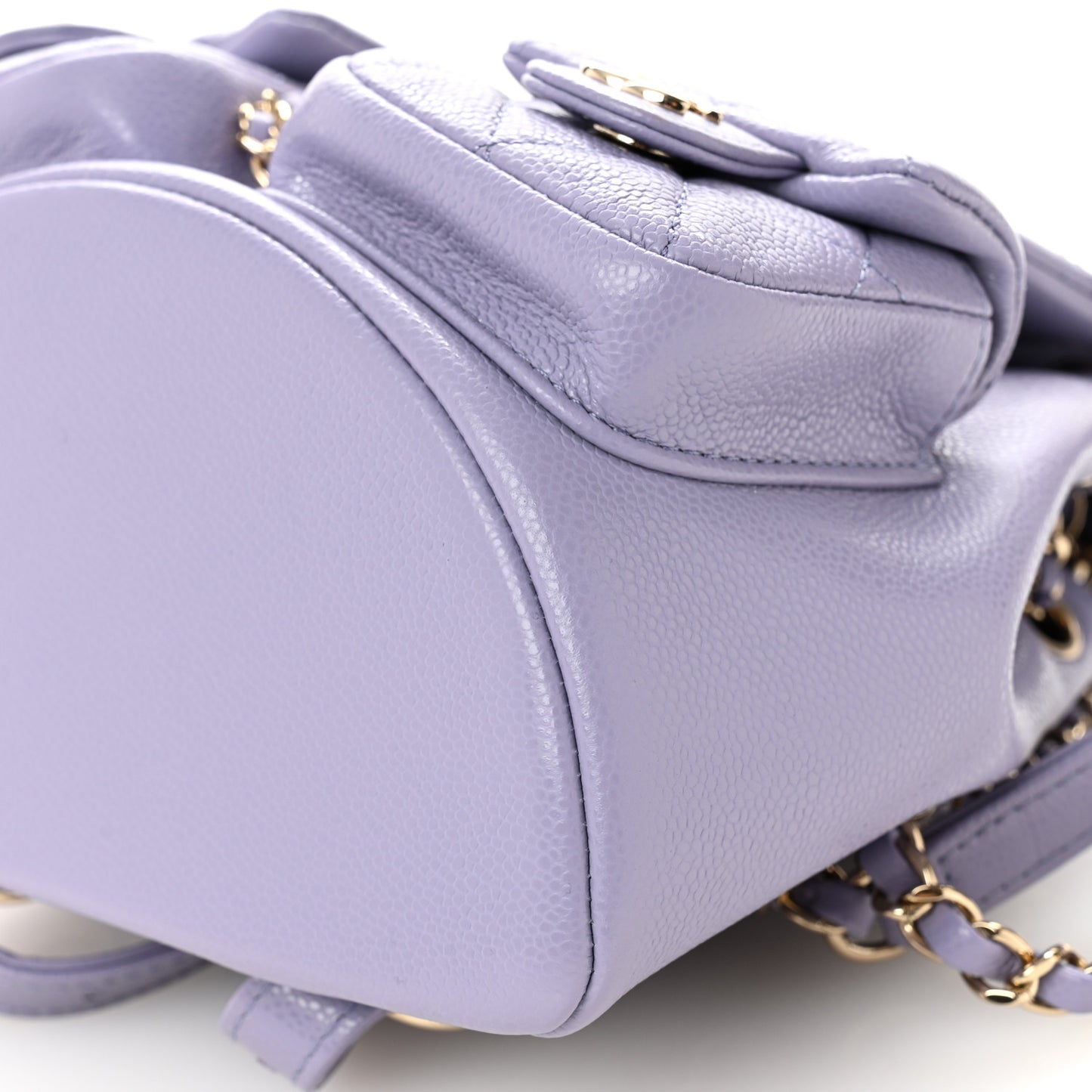 Shiny Caviar Quilted Small Duma Pockets Drawstring Backpack Light Purple