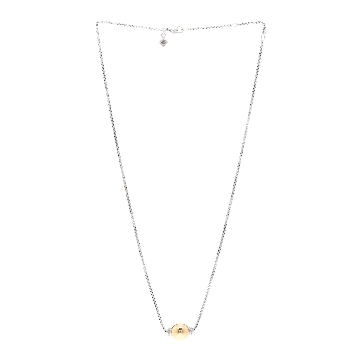 David Yurman Sterling Silver 18K Yellow Gold Diamond 10mm Solari Pendant Necklace 3 of 5
