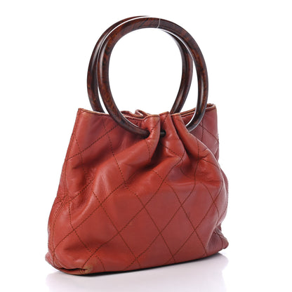 Chanel Lambskin Stitched Wood Handle Bag Red 2 of 5