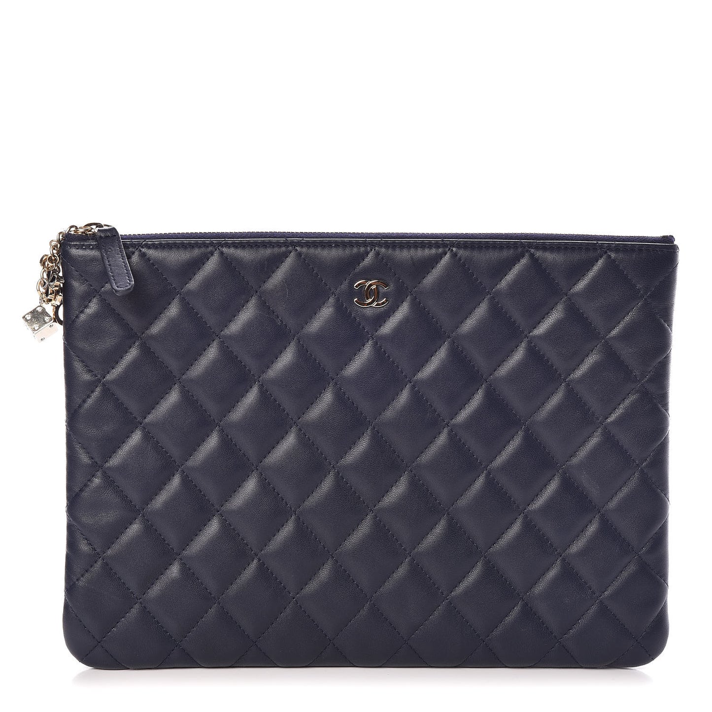 Lambskin Quilted Medium Casino Beauty CC Cosmetic Case Navy