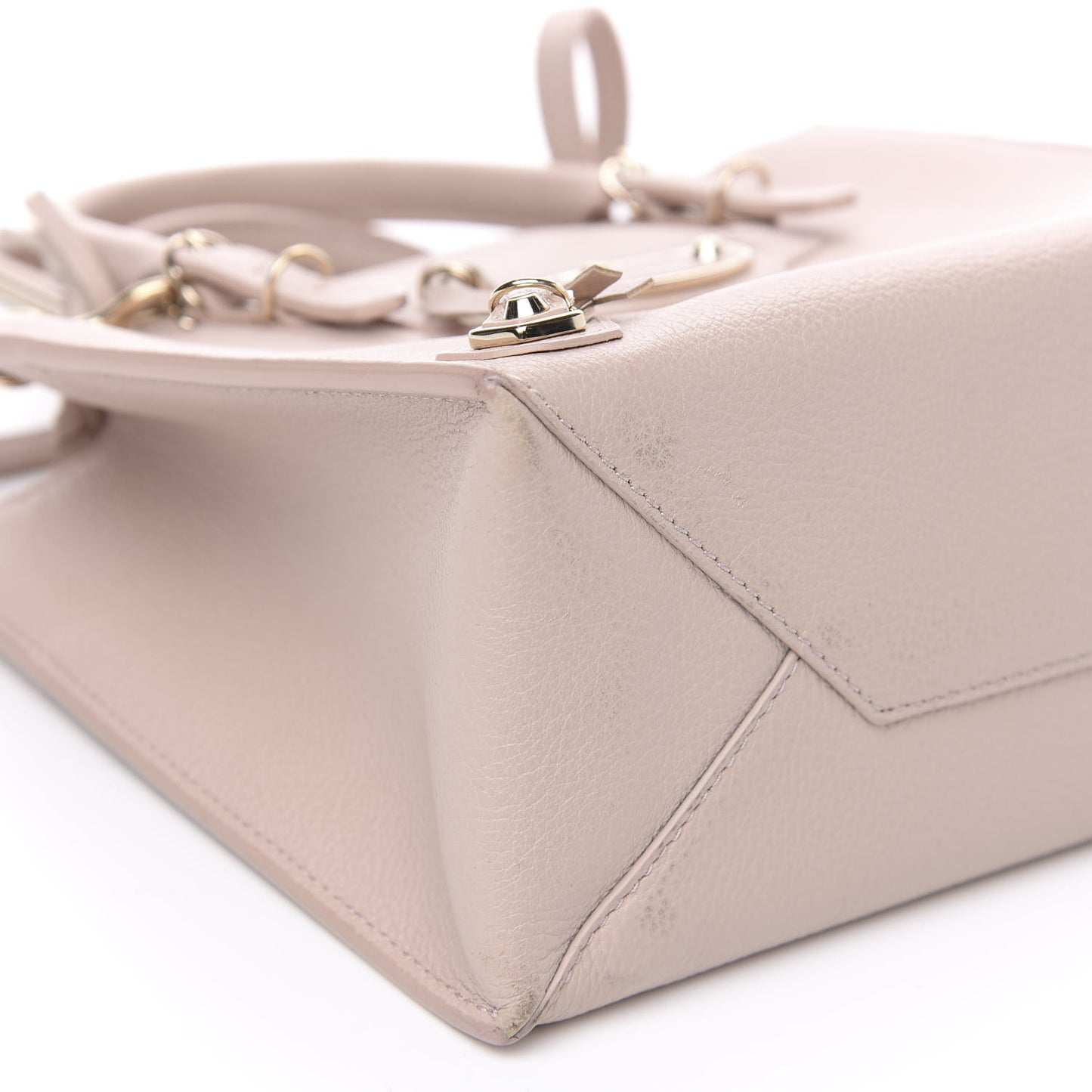 Grained Calfskin Gold Metallic Edge Hardware Papier Mini A4 Tote Rose Des Sables
