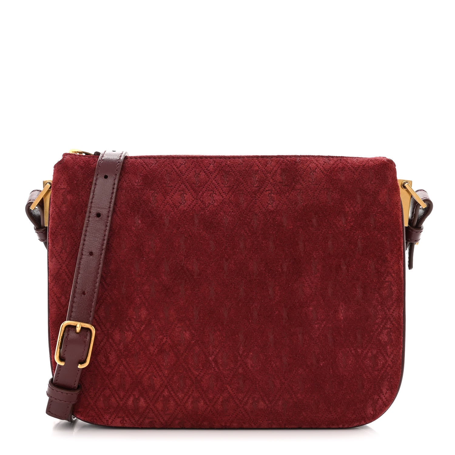 Saint Laurent Suede All-Over Monogram Crossbody Burgundy 1 of 11